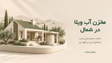 ماکت ویلای شمال با مخزن آب زیر سایبان و عنوان مخزن آب ویلا در شمال